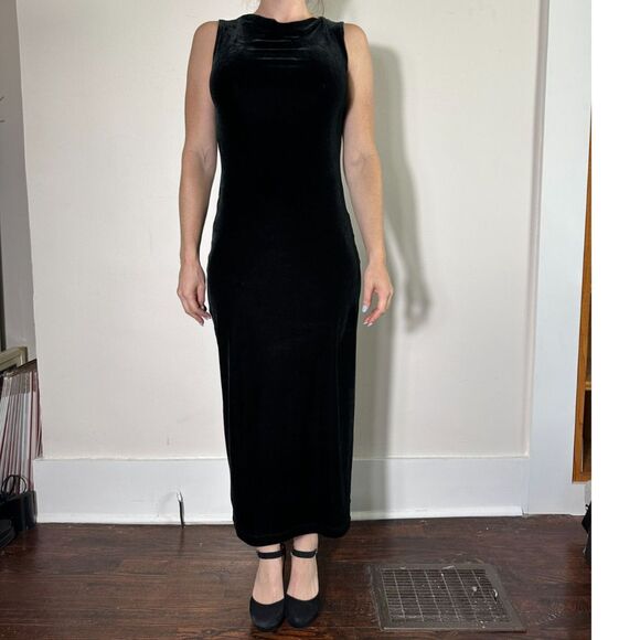 Vintage DKNY Velvet Black Midi Dress Size Small - Picture 1 of 4